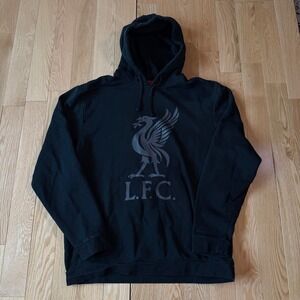 Liverpool FC Matte Black Crest Graphic Pullover Fleece Hoodie Mens XL Soccer